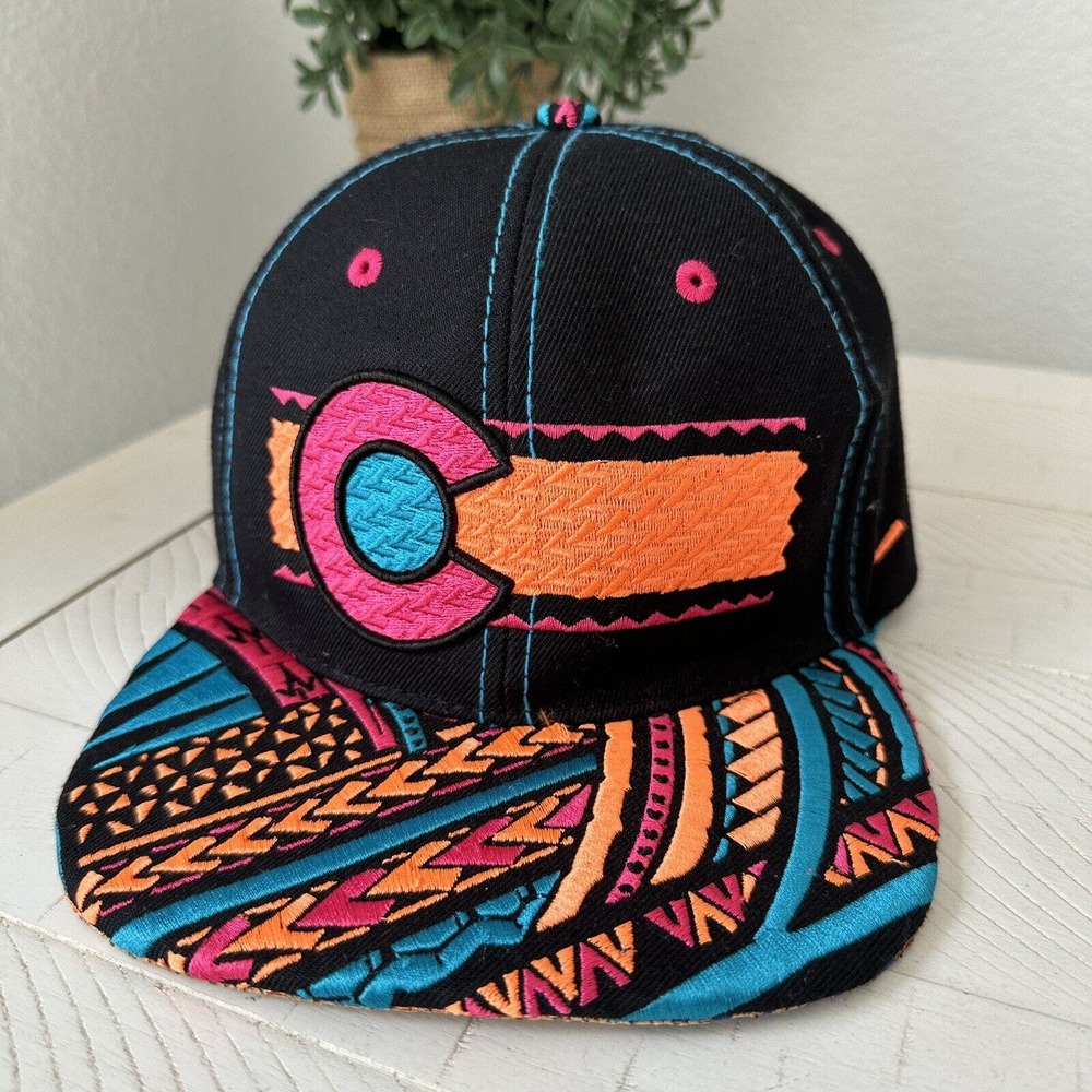 Zephyr Black Snapback Hat with Teal, Pink & Orange Tribal Print